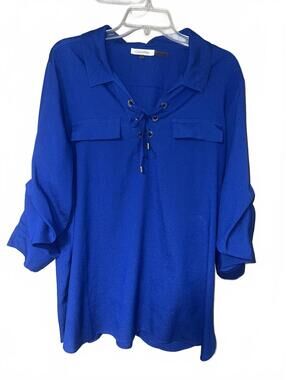 Calvin Klein Royal Blue Long Sleeve Collared Top Women’s Size XL